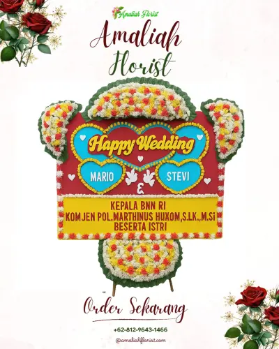 Karangan Papan Bunga Pernikahan di Purirano
